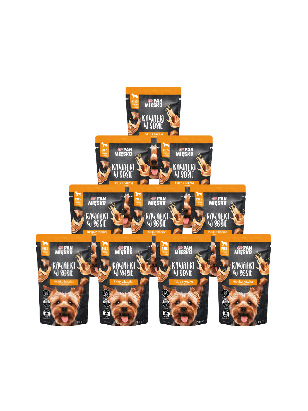 PAN MIĘSKO Kawałki w sosie Indyk z kaczką 10x150g dla psa