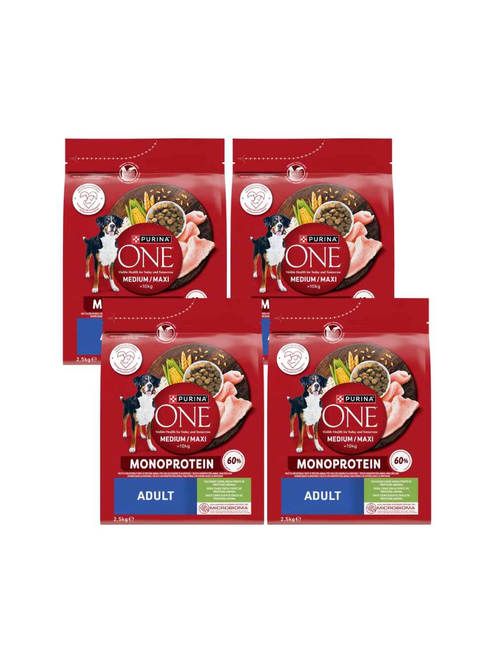 PURINA ONE Adult Medium/Maxi Karma dla dorosłych psów bogata w indyka 4x2,5 kg