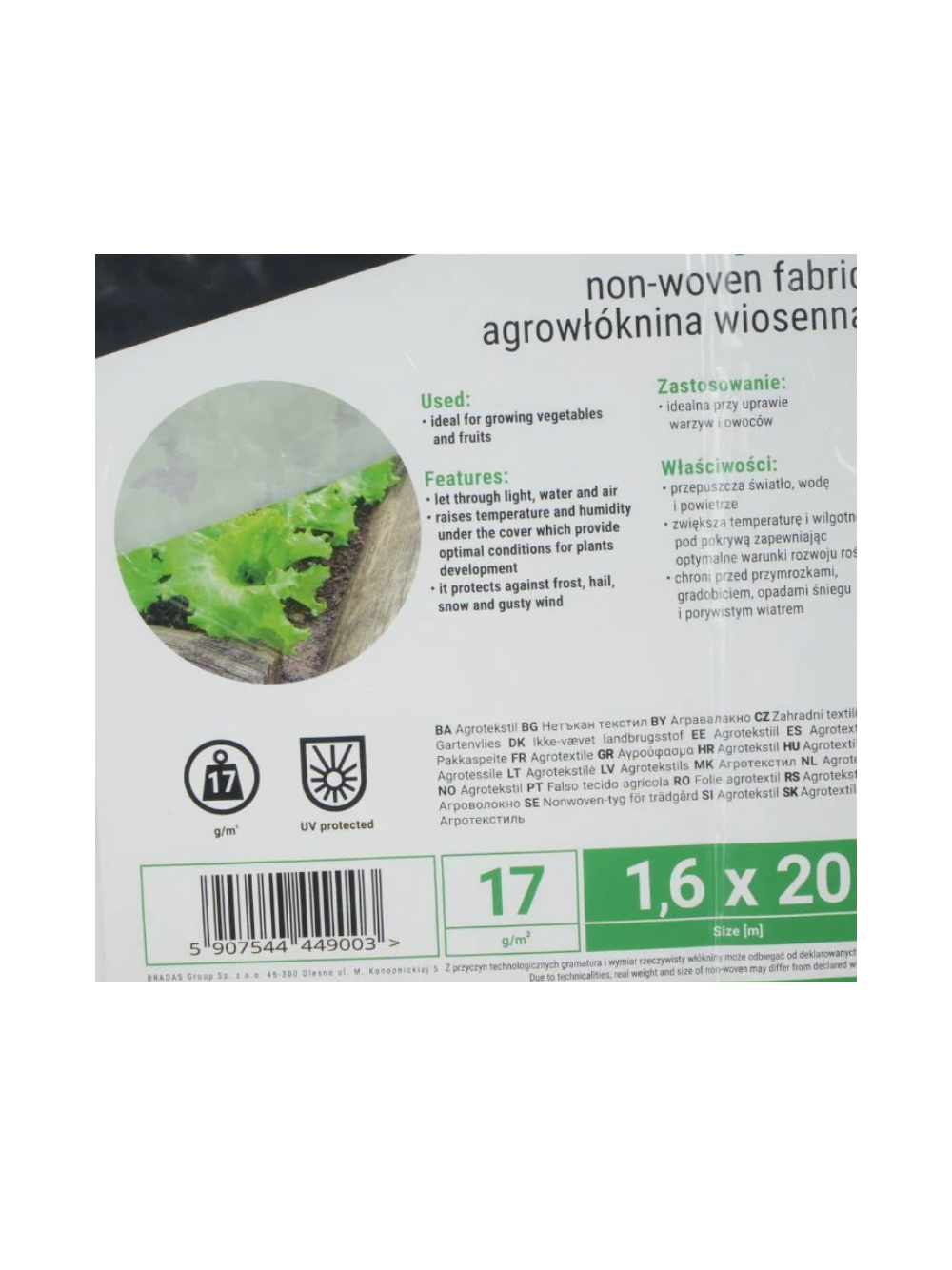 Agrowłóknina wiosenna 17g biała, 1,6 x 20m