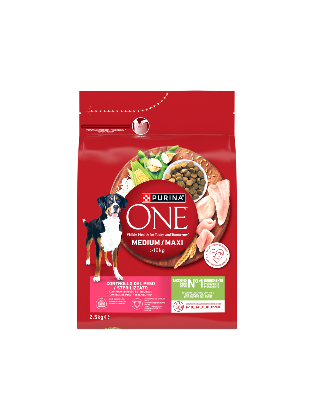 PURINA ONE Weight Control/Sterilized Medium/Maxi Karma dla psów bogata w indyka z ryżem 4x2,5 kg
