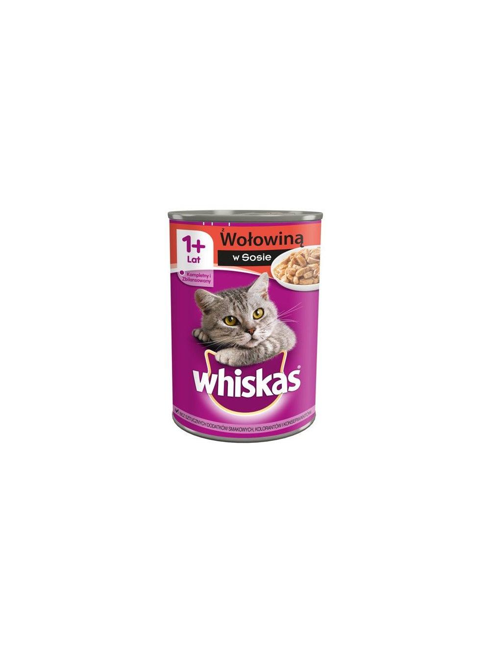 WHISKAS Adult puszka 24x400 g - mokra karma dla dorosłego kota, kawałki z wołowiną w sosie