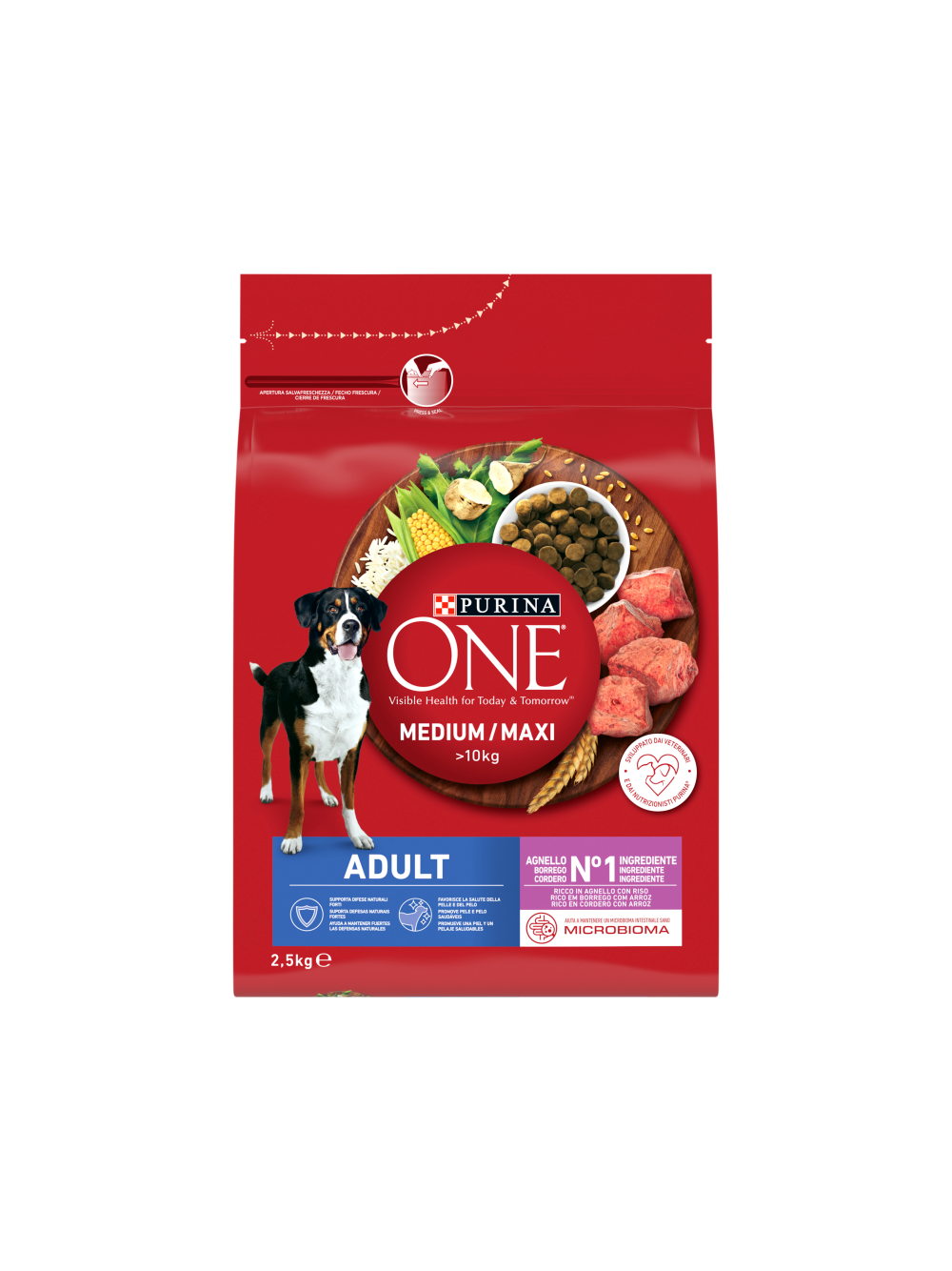 PURINA ONE Adult Medium/Maxi Karma dla dorosłych psów bogata w jagnięcinę z ryżem 4x2,5 kg