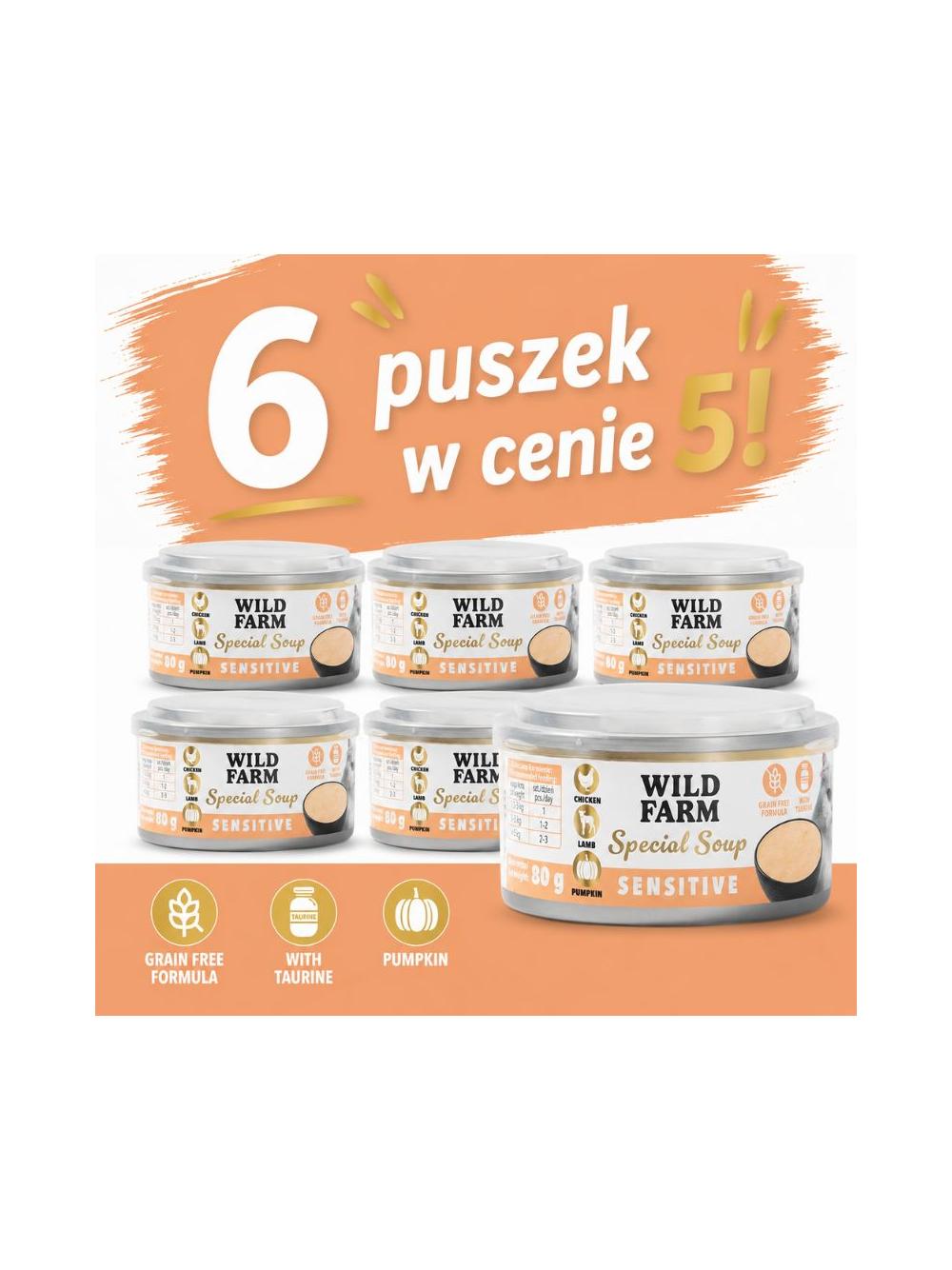 WILD FARM Special Soup 6x80g Sensitive – aromatyczna zupka - wsparcie prawidłowego nawodnienia