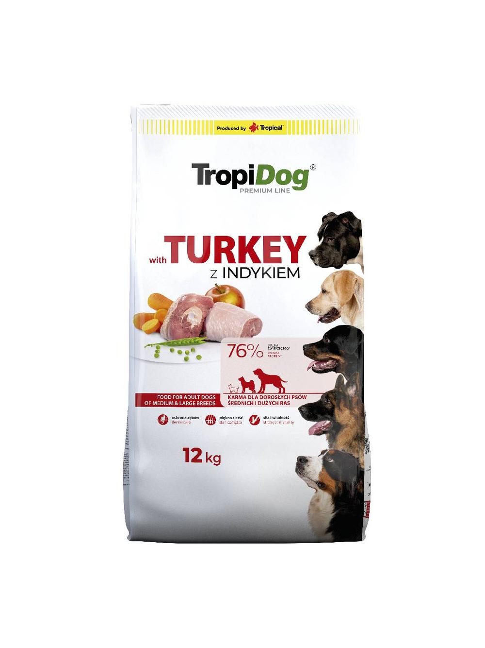 TROPIDOG Premium adult mediu & large breed indyk z ryżem 12kg