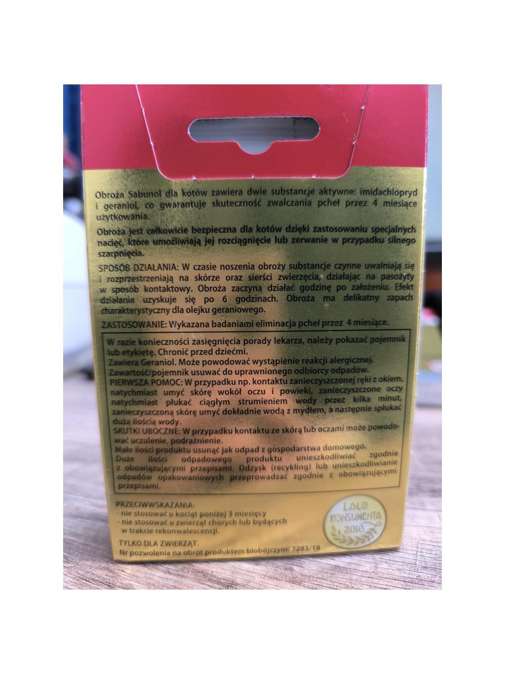 Sabunol czerwona obroża przeciw pchłom  dla kota 35 cm+ Cestal Cat tabletki na odrobaczanie kotów 2szt