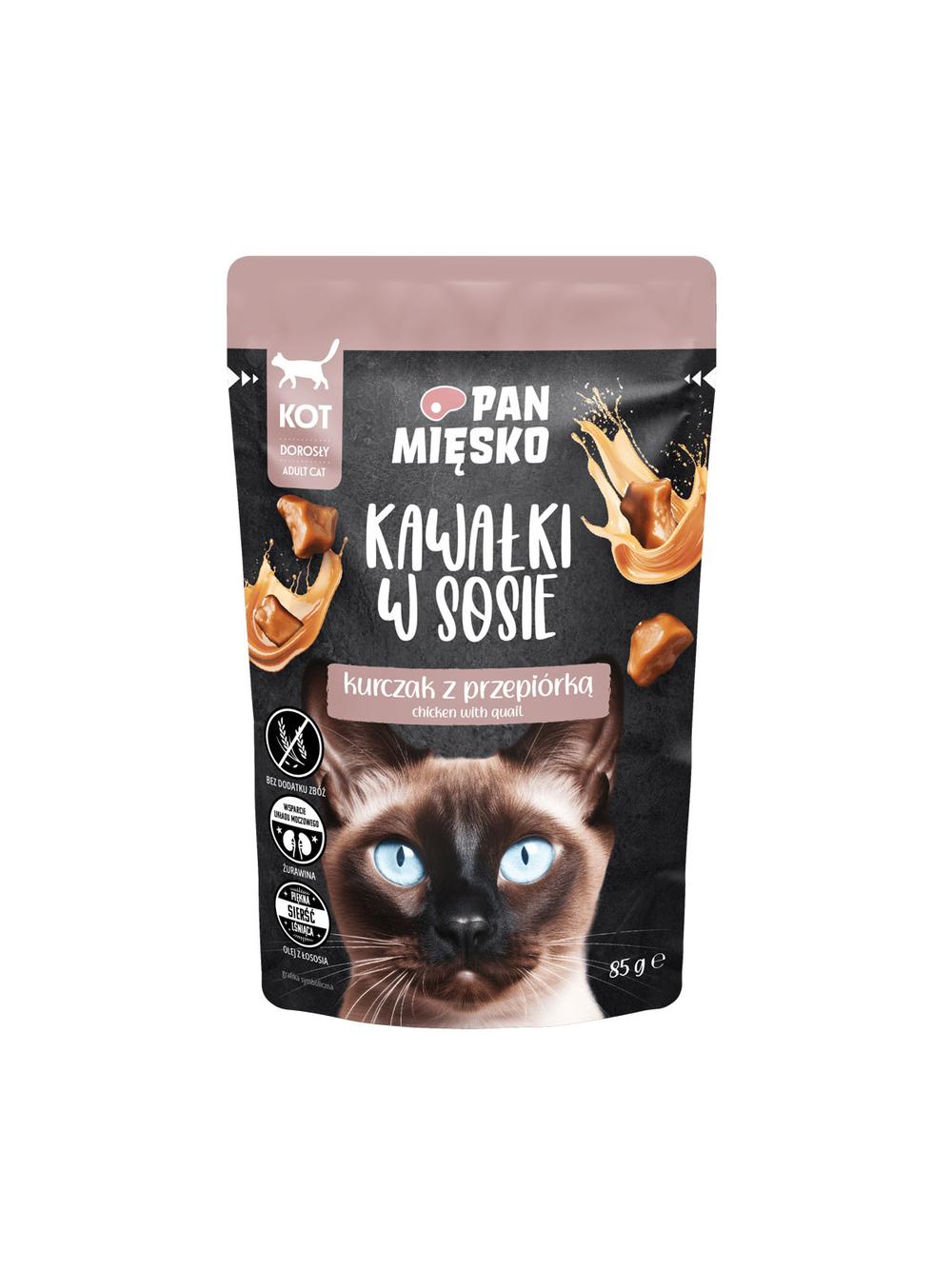PAN MIĘSKO Kawałki w sosie Kurczak z przepiórką 85g dla kota