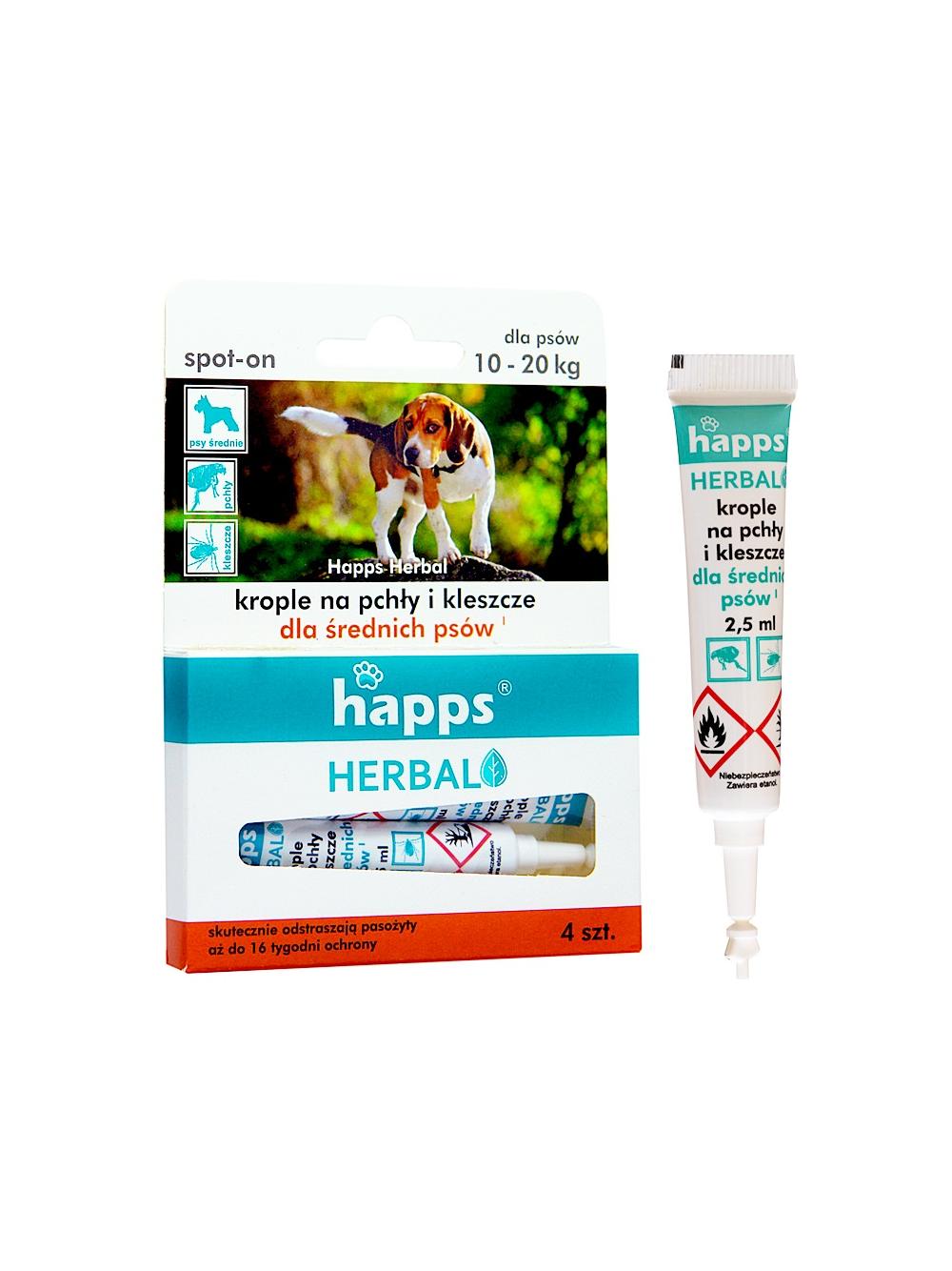 HAPPS Herbal - krople na pchły i kleszcze dla średnich psów 10-20kg