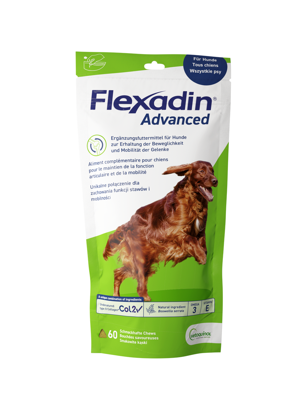 VETOQUINOL Flexadin Advanced Dietetyczna Karma Uzupełniająca Dla Psów  180g (60 kąsków) + NIESPODZIANKA DLA PSA GRATIS!!