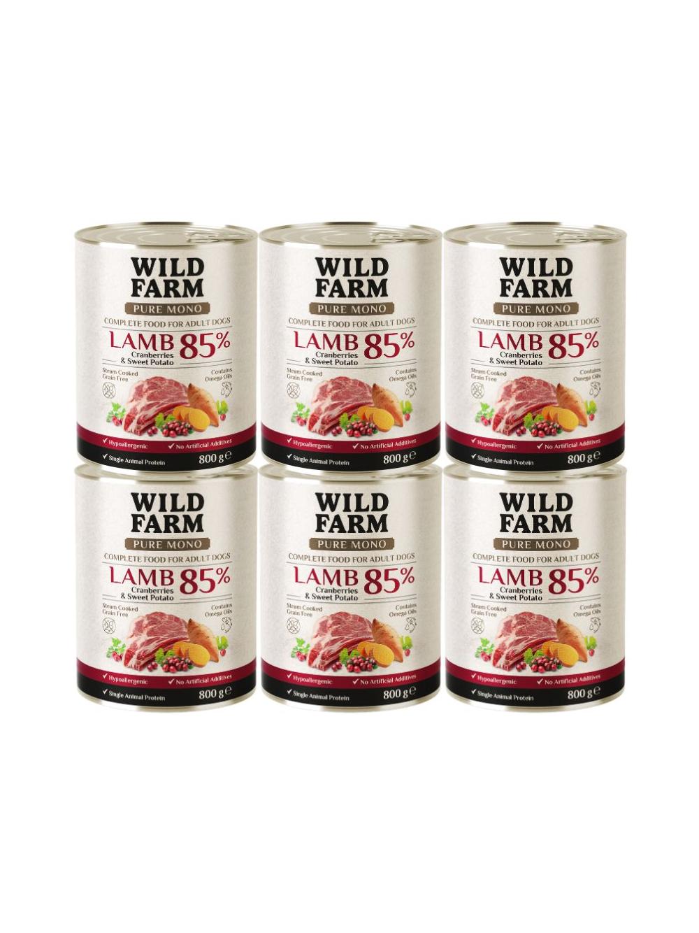 WILD FARM PURE MONO Lamb Cranberries and Sweet Potato 6x800g monoproteinowa karma dla psa
