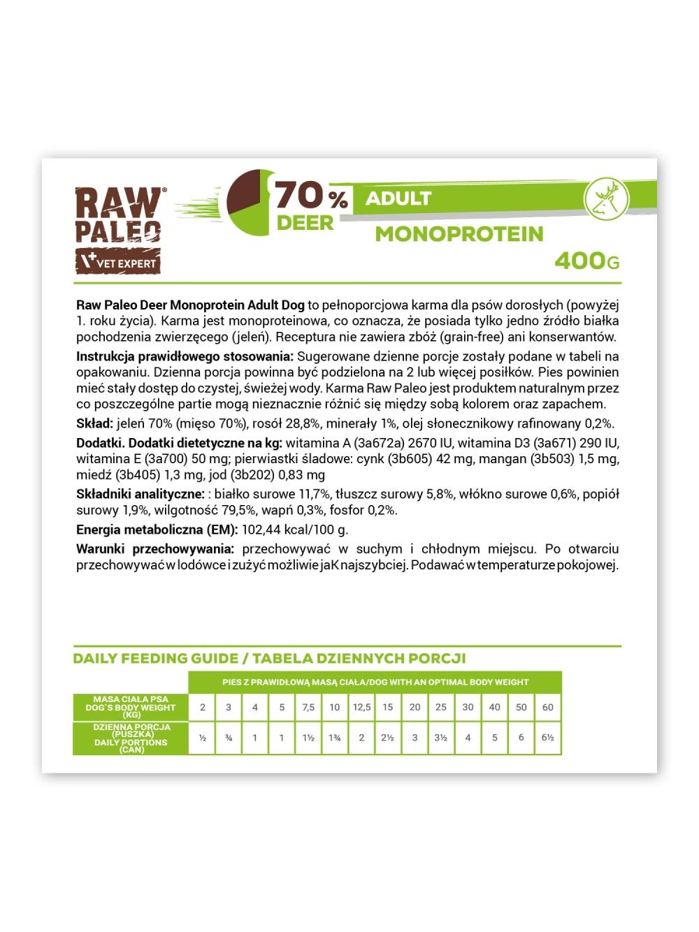Vetexpert Raw Paleo Monoprotein Adult Deer 6x400g