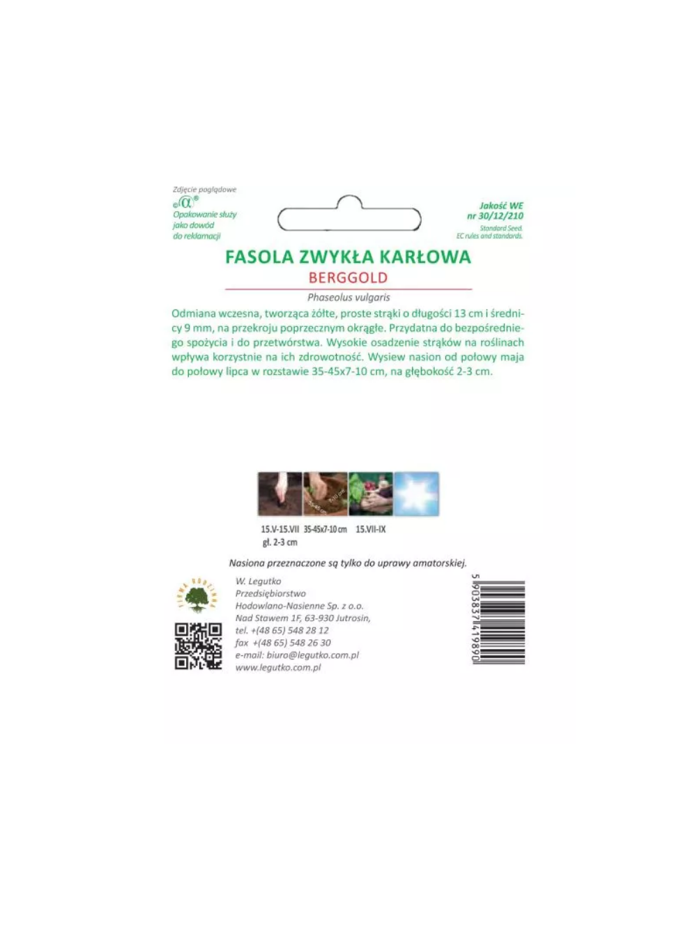 Fasola zwykła szparagowa karłowa żółtostrąkowa Berggold - wczesna