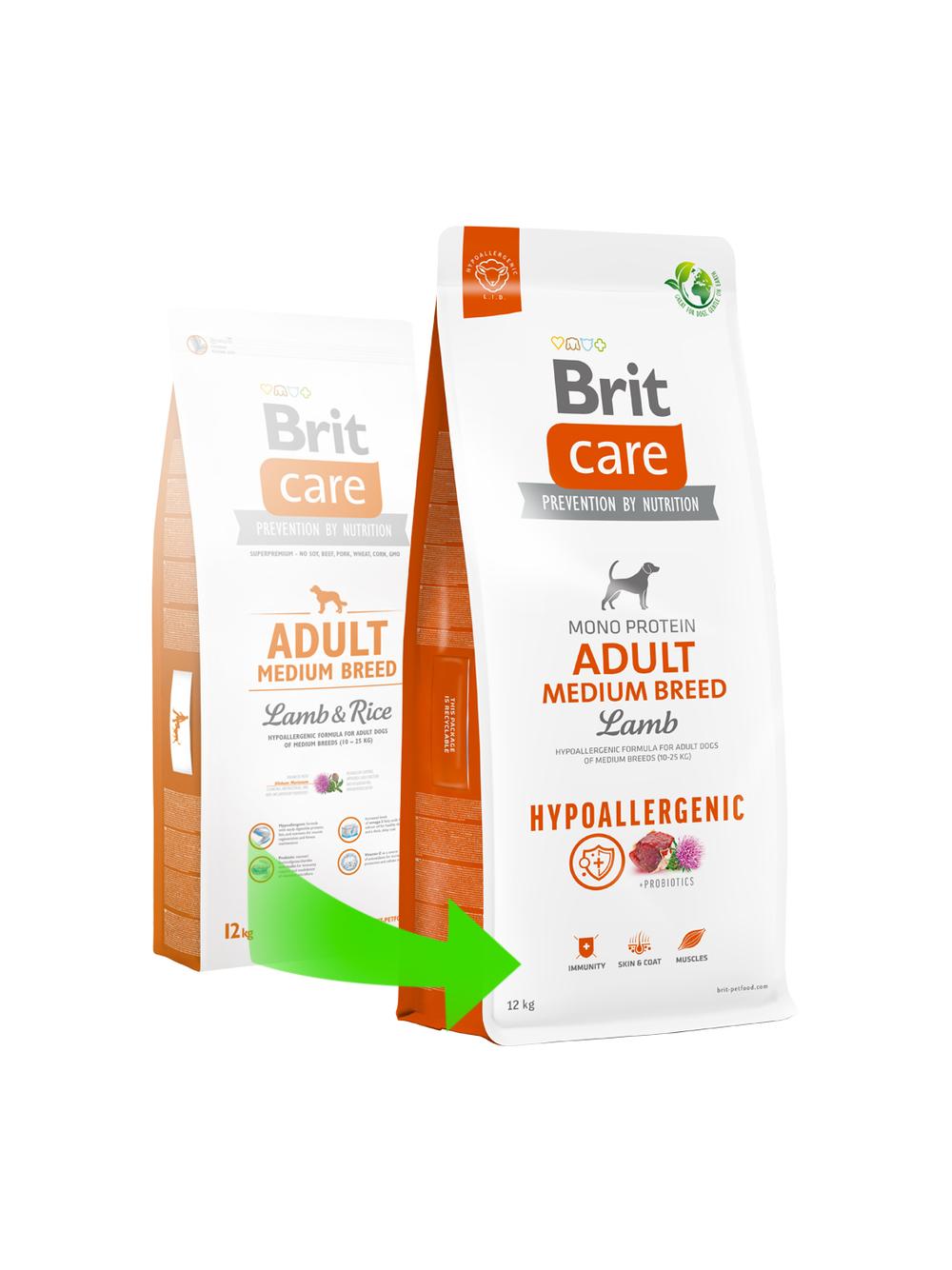 BRIT CARE Dog Hypoallergenic Adult Medium Breed Lamb 12kg+2kg