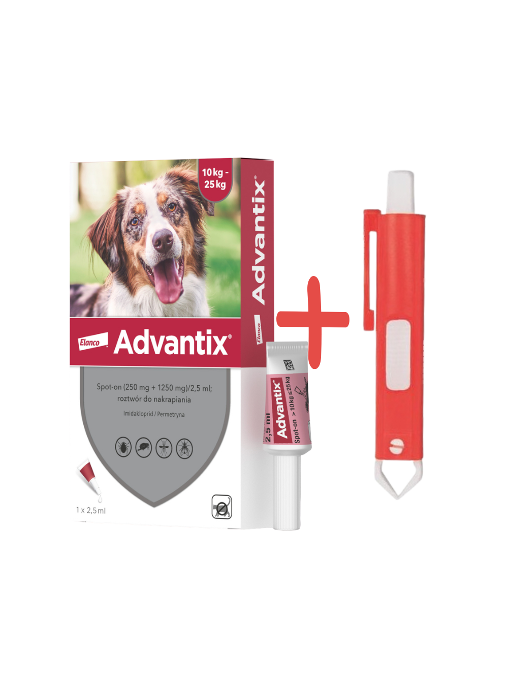 Advantix - dla psów 10-25kg (pipeta 2,5ml)+TRIXIE Szczypce do usuwania kleszczy 9cm