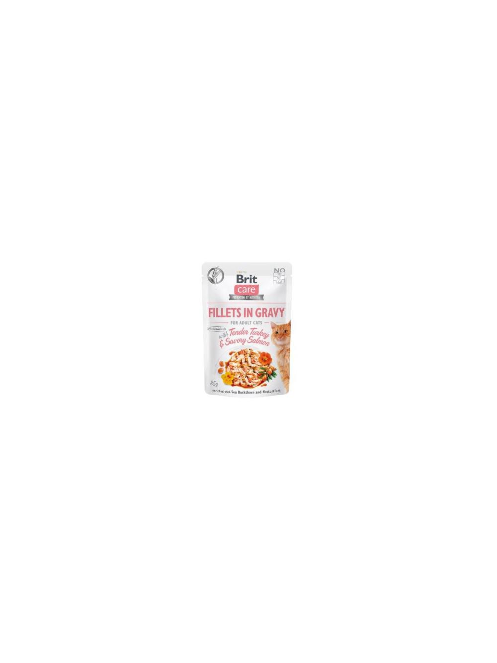 BRIT CARE Cat Pouches Fillets in Gravy with Tender Turkey &  Savory Salmon 85g