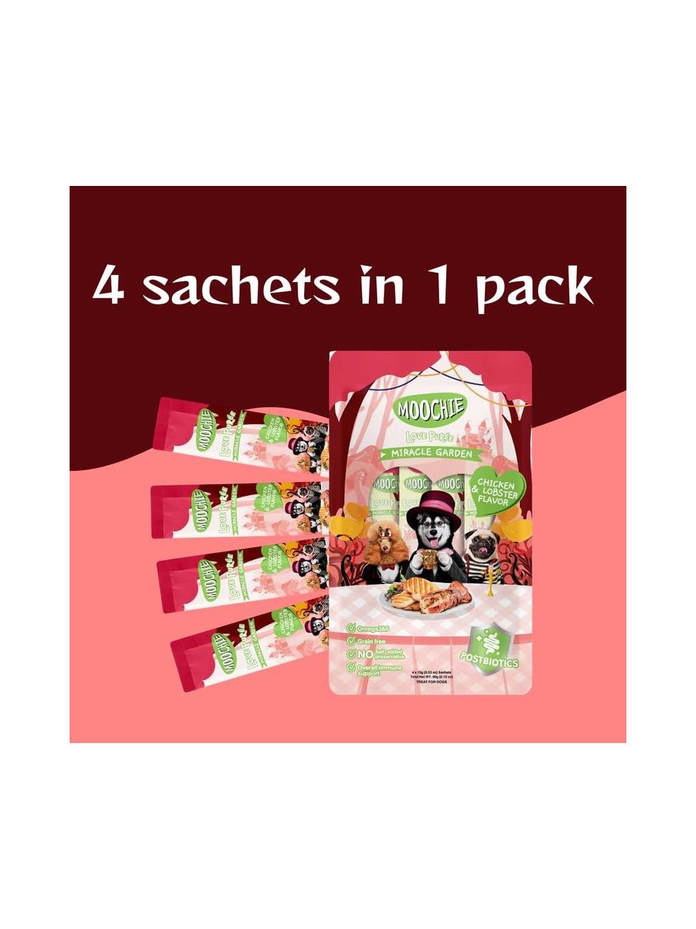 MOOCHIE Love Puree Creamy Chicken & Lobster 4x15g przysmak dla psa o smaku kurczaka i homara