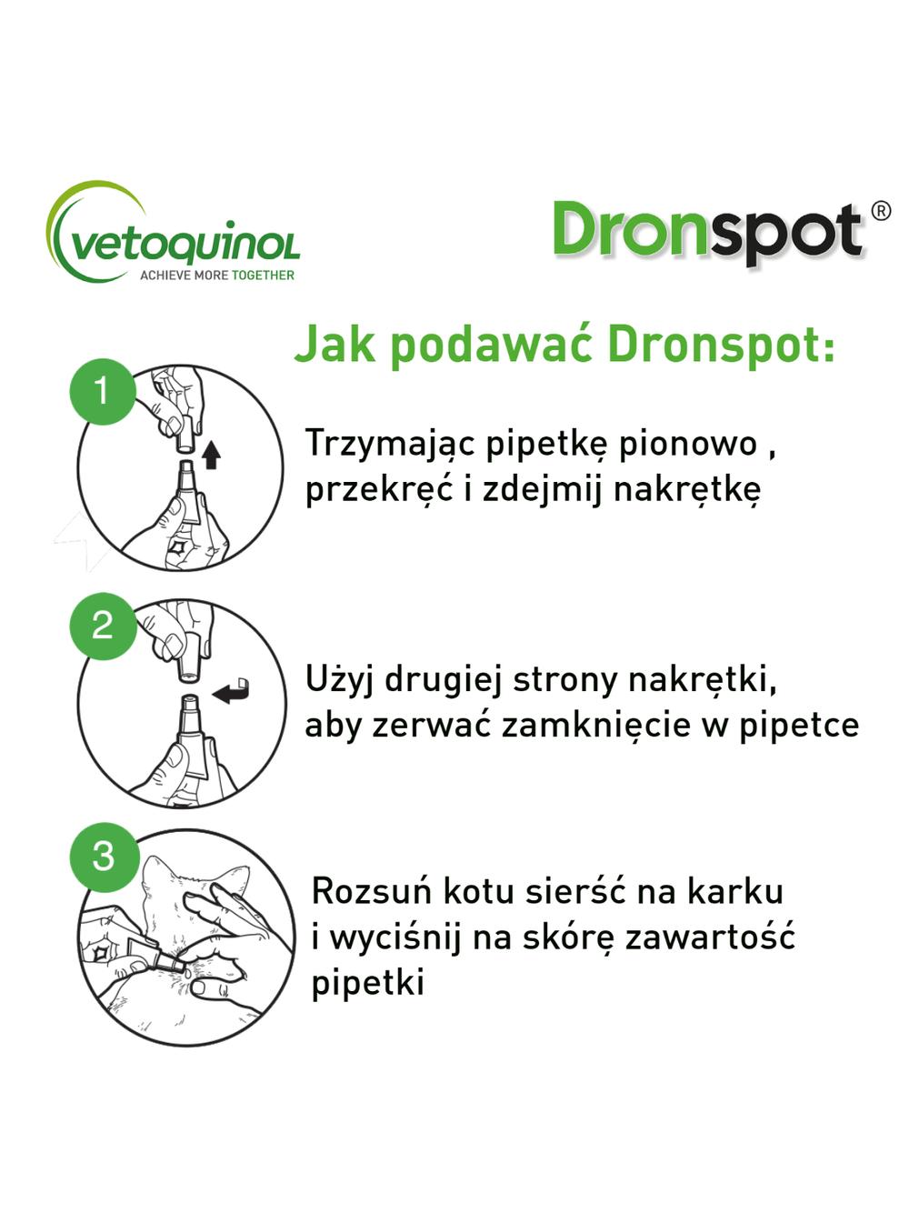 VETOQUINOL Dronspot - roztwór do nakrapiania dla średnich kotów o masie ciała od 2,5 do 5kg (2x0,7ml)