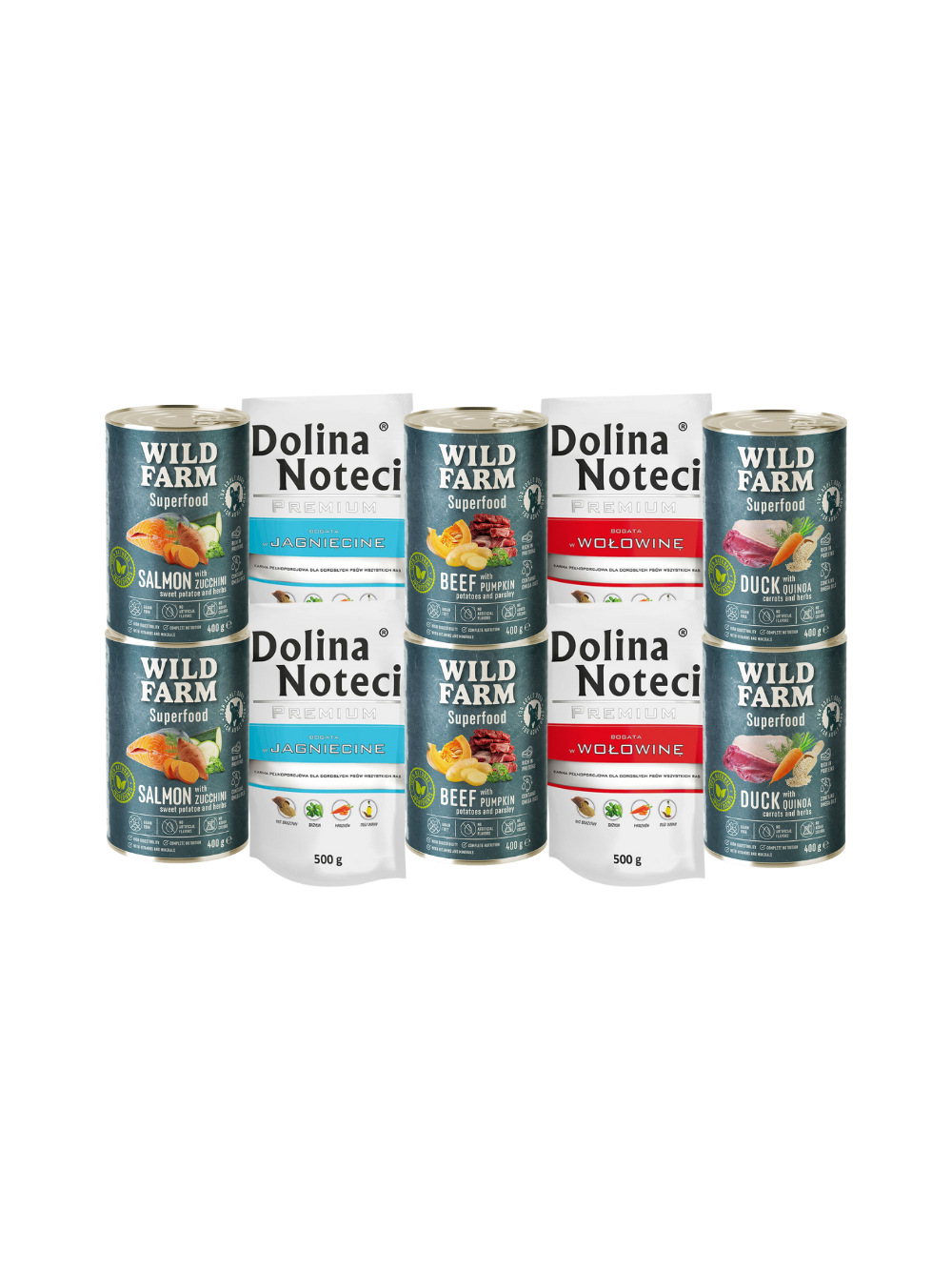 Dolina Noteci 4x500g + WILD FARM Superfood 6x400g Mix Smaków