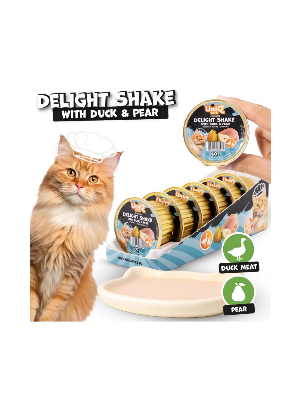 UNIQ PETS KARMA MOKRA DLA KOTA FRUITY SH AKE 60 g x 6 szt. tacek. kremowy shake z kaczką i gruszką