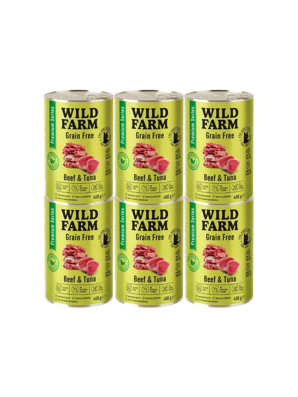 WILD FARM Premium Grain Free Beef and Tuna 6x400g  - bezzbożowa karma dla kota