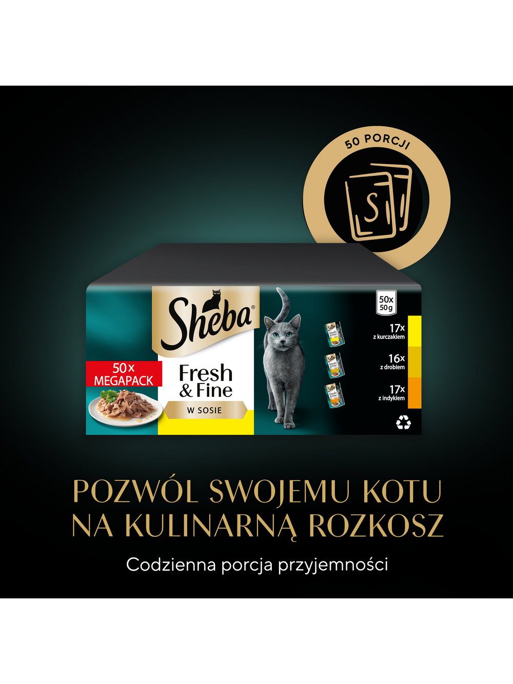 SHEBA saszetka 50x50g Fresh & Fine - mokra karma dla kotów dorosłych w sosie (z kurczakiem, z drobiem, z indykiem)
