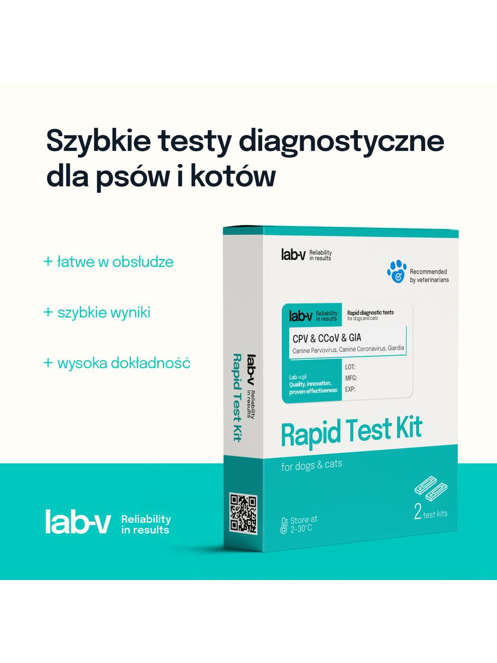 Lab-v Antygen CPV & CCV & GIA – Szybki test diagnostyczny dla psów 2 szt.
