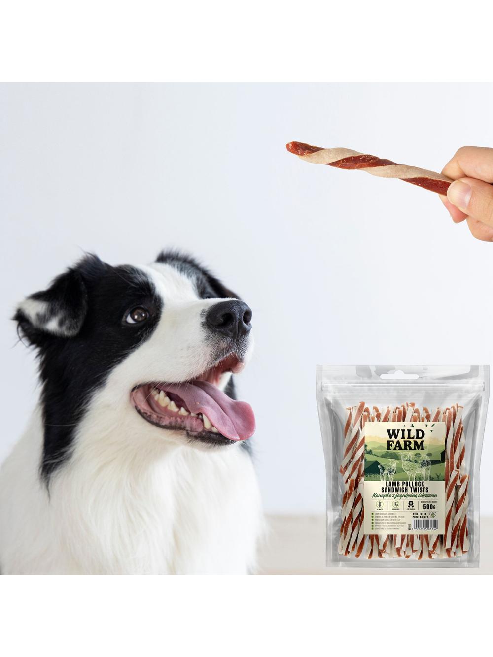 WILD FARM Kanapka z jagnięciną i dorszem 500g przysmak dla psa
