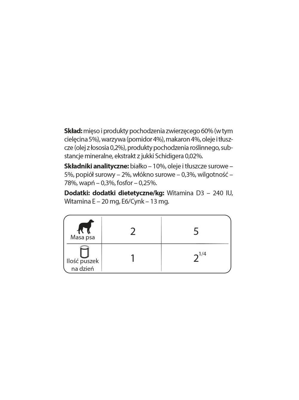 Dolina Noteci PREMIUM dla psów małych ras z cielęciną pomidorami i makaronem 6x185 g