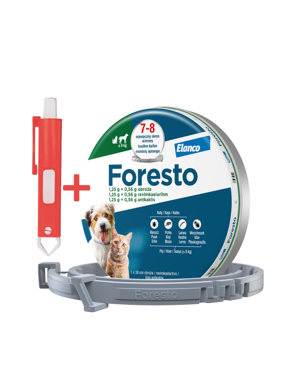 ELANCO Foresto Obroża dla kotów i psów poniżej 8kg+TRIXIE Szczypce do usuwania kleszczy 9cm