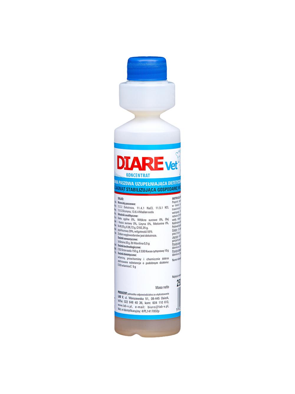 Lab-v Diare Vet - Mieszanka Paszowa Uzupełniająca Dietetyczna Dla Zwierząt Po Zaburzeniach Trawiennych 250ml