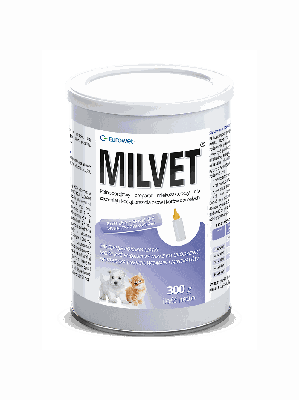 Eurowet Milvet mleko zastępcze dla szczeniąt i kociąt 300g