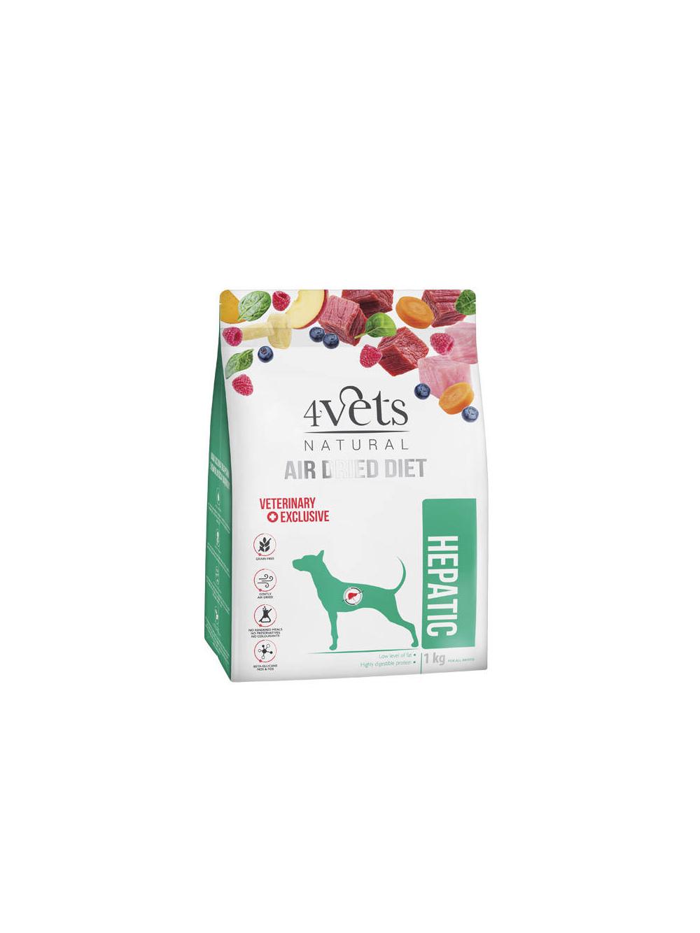 4Vets Natural Zestaw Hepatic; karma suszona 1kg + karma mokra 6x400g