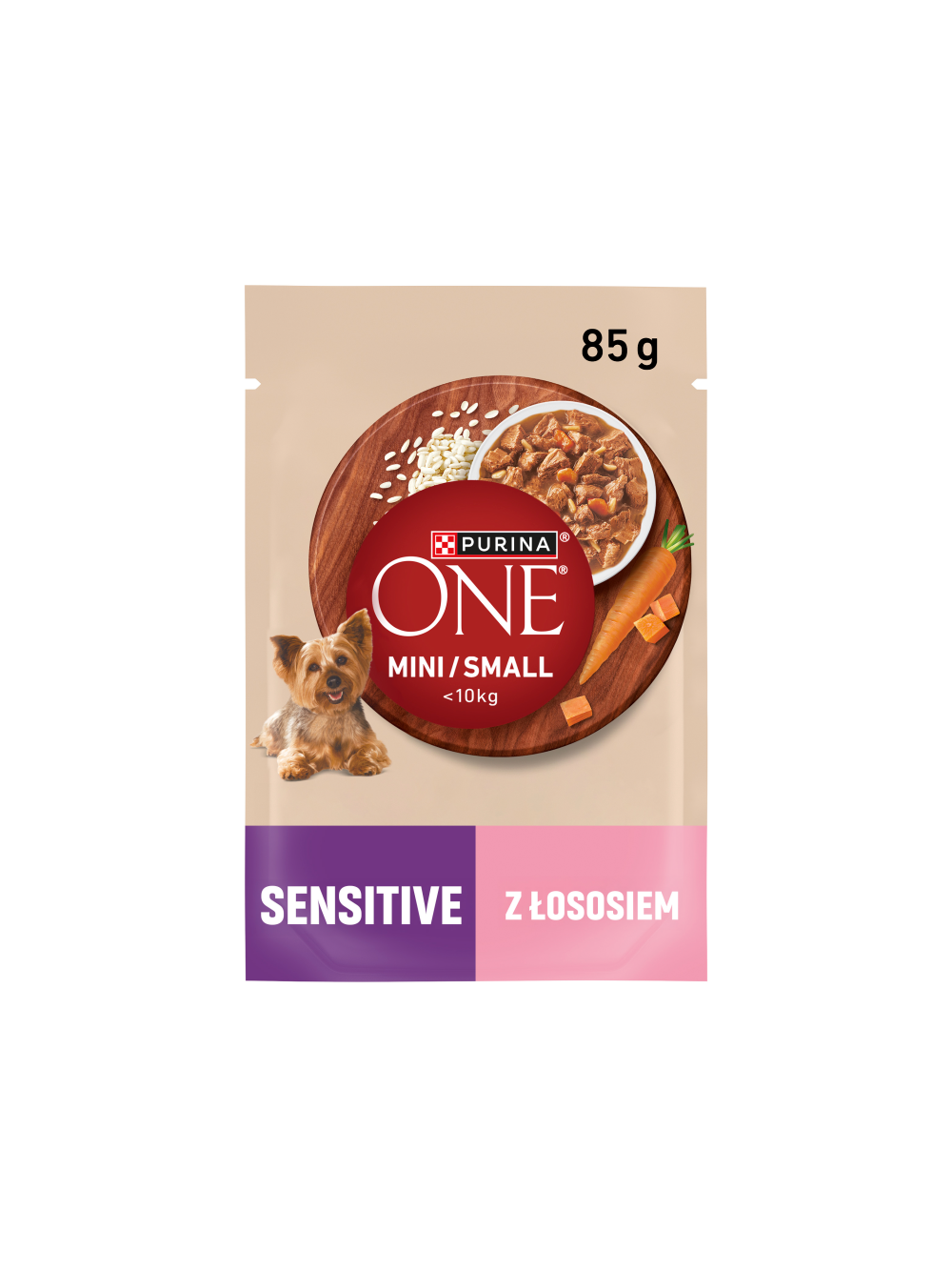 PURINA ONE Sensitive Mini/Small Karma dla dorosłych psów z łososiem i ryżem i marchewką w sosie 85g