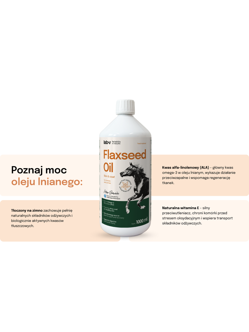 Lab-v Flaxseed Oil – 100% olej lniany tłoczony na zimno dla koni 1000 ml