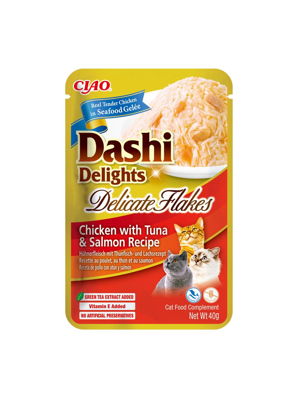 INABA Dashi Delights Delicate Flakes Chicken with Tuna & Salmon Recipe 12x40g