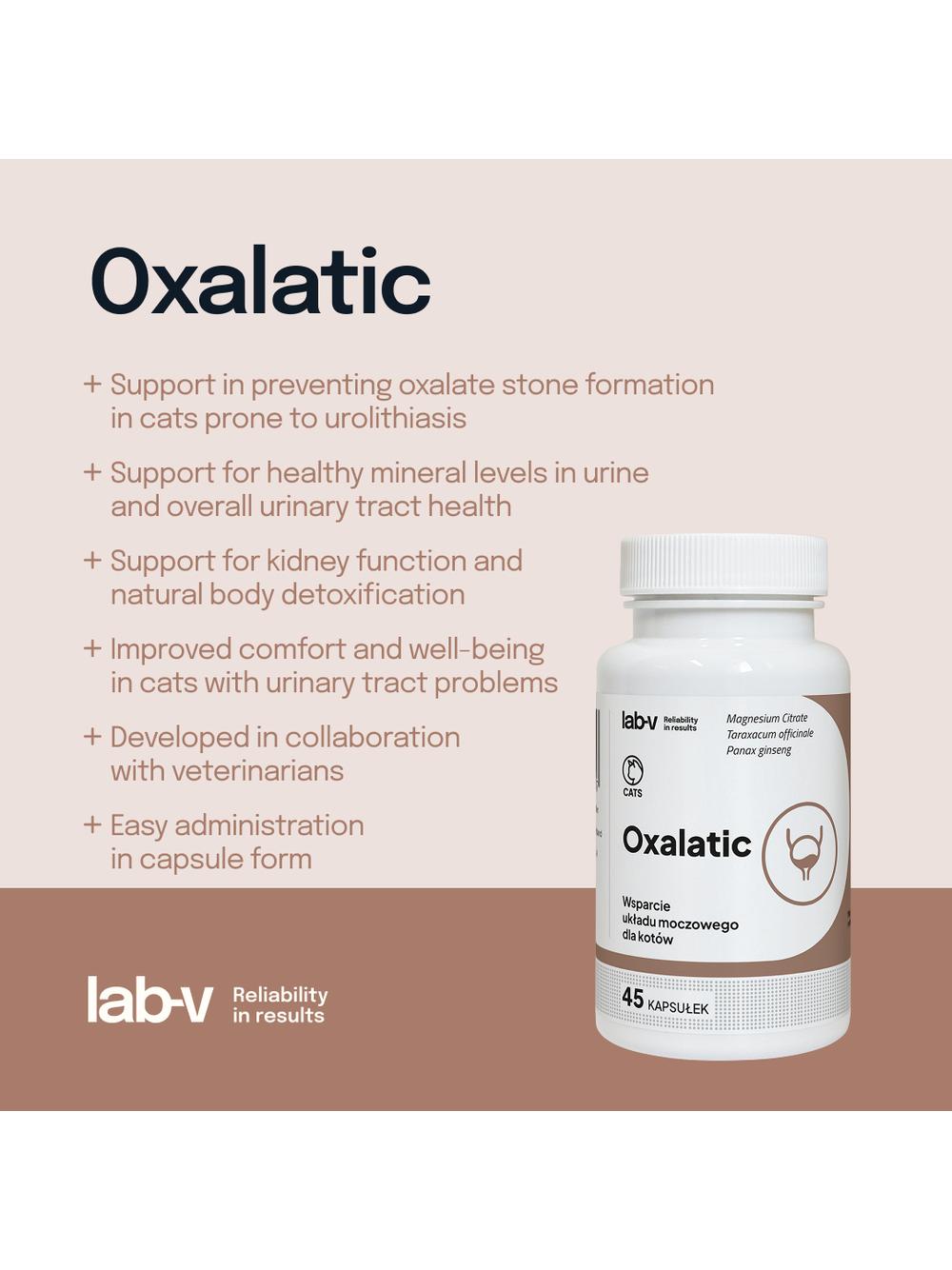 Lab-v Oxalatic – Wsparcie dla kotów przy tworzeniu się kamieni oksalatowych 45 kapsułek