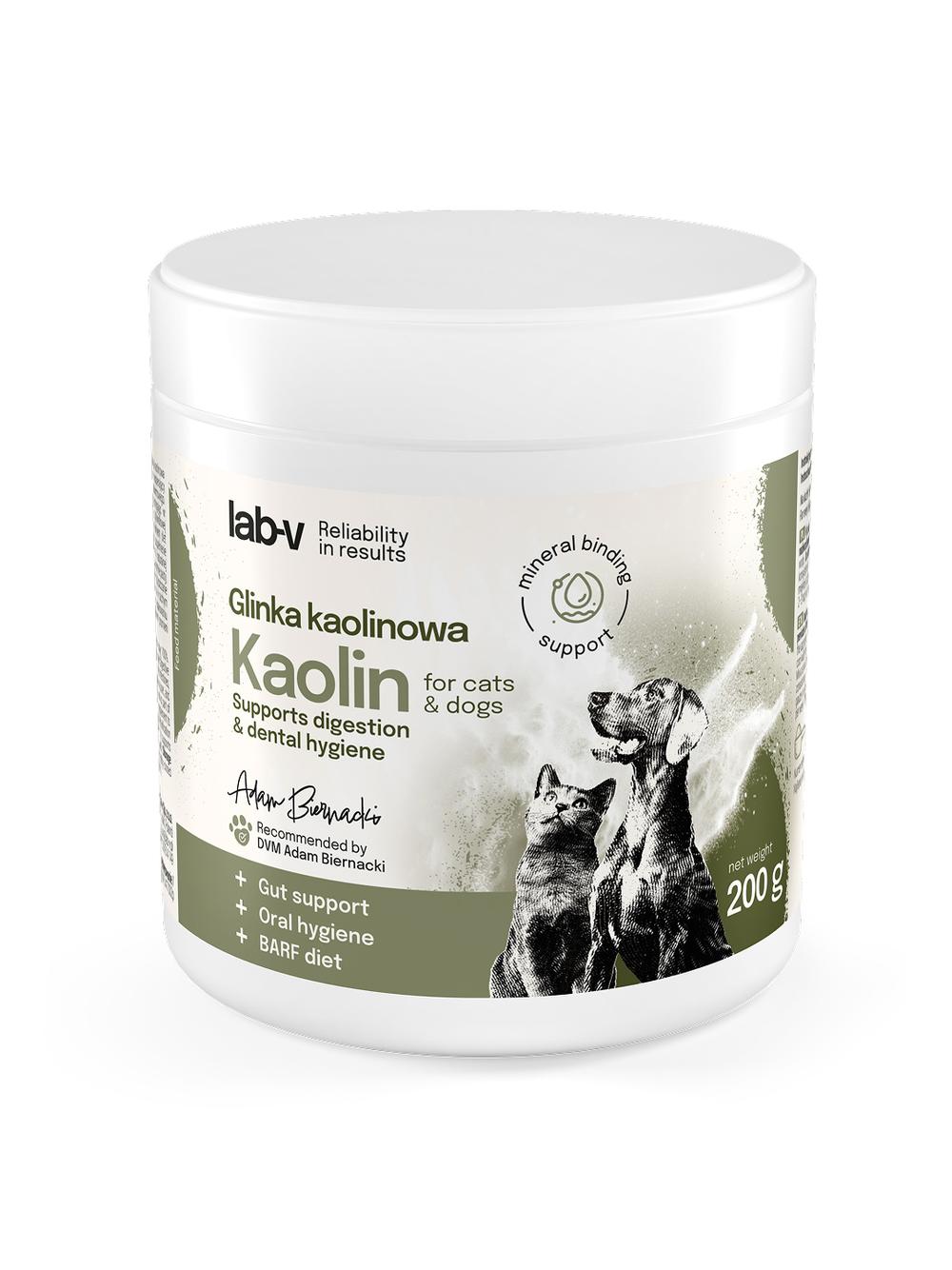 Lab-v Kaolin – wsparcie jelit i higieny jamy ustnej dla psów i kotów 200g