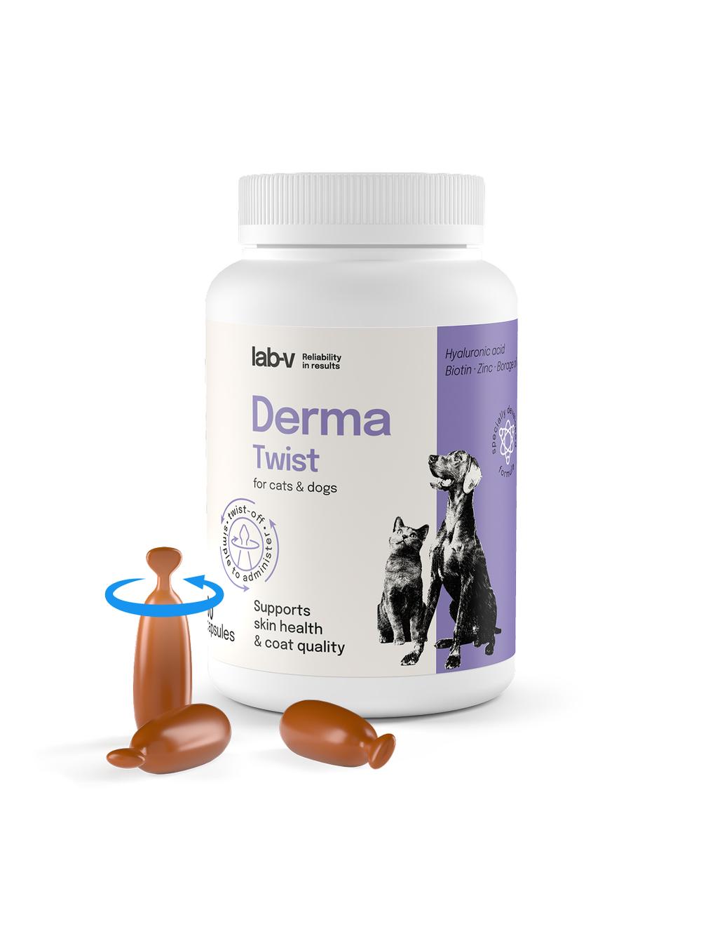 Lab-v Derma Twist – wsparcie skóry, sierści i bariery ochronnej dla psów i kotów 60 kapsułek twist off