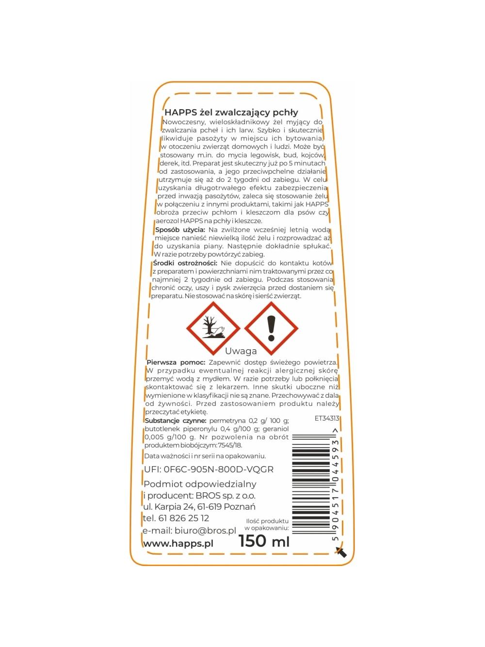 HAPPS - żel zwalczający pchły 150ml