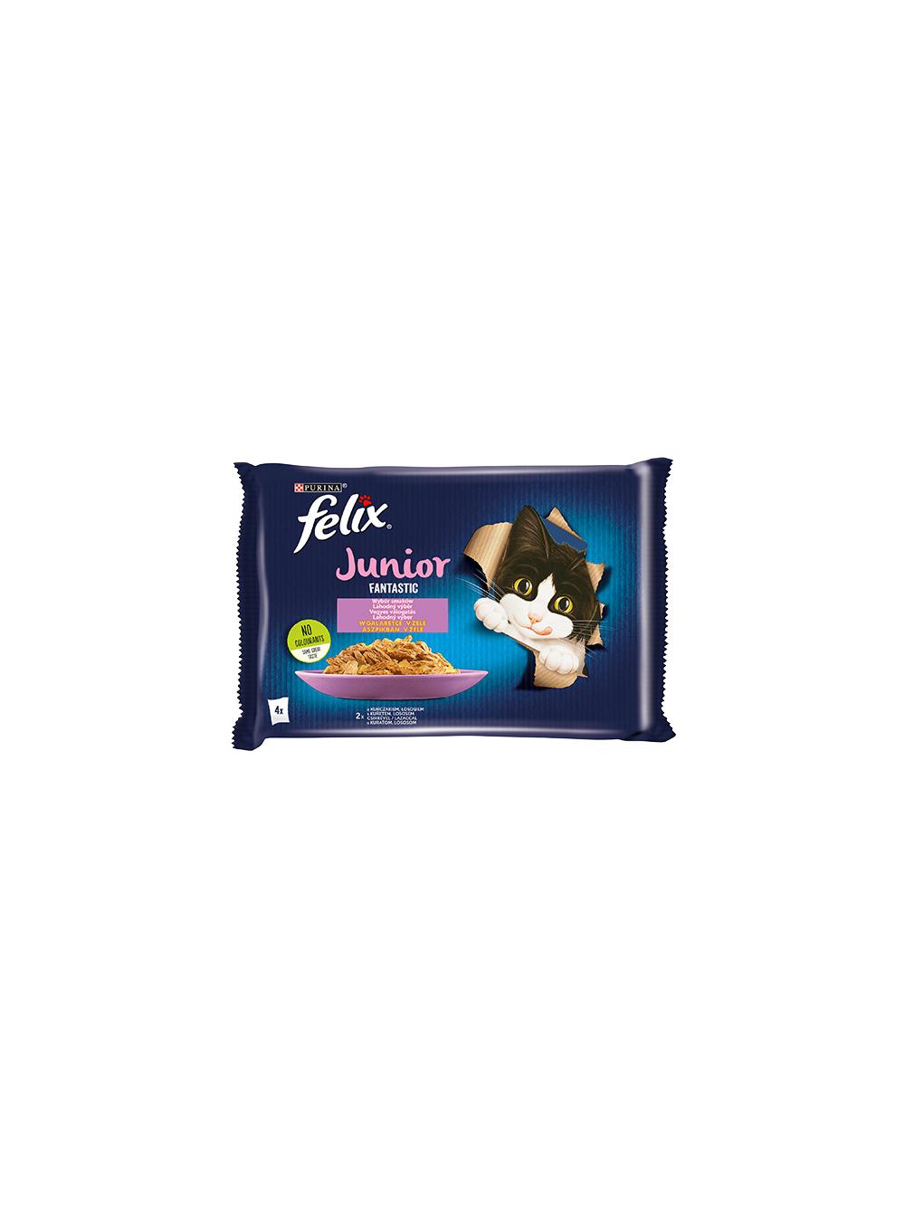 FELIX Fantastic Junior w galaretce z kurczakiem i łososiem 4x85g
