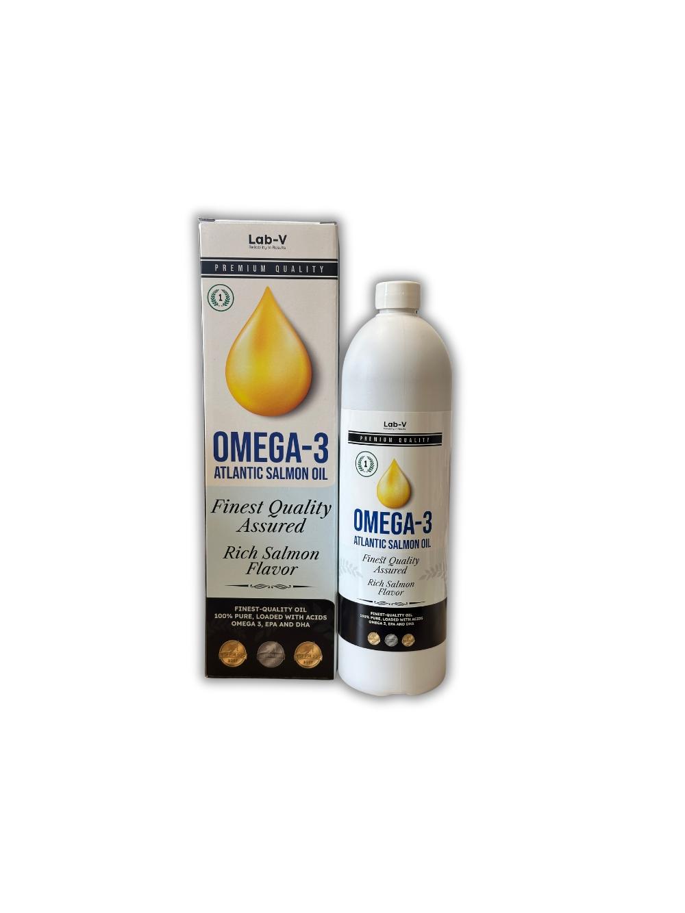 Lab-v Omega-3 100% Najwyższej Jakości Olej z Łososia Atlantyckiego dla psów i kotów 1000 ml