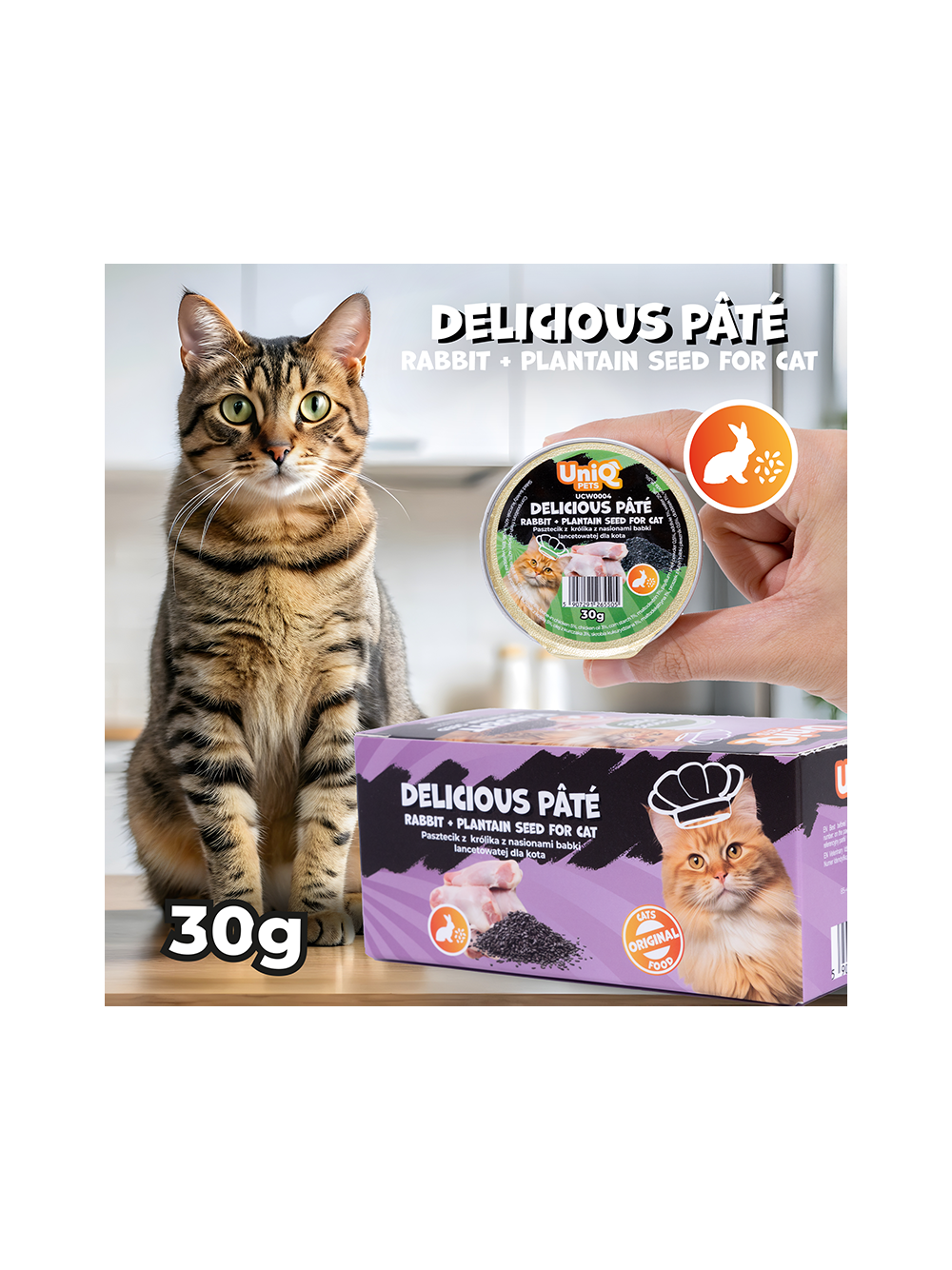 UNIQ PETS KARMA MOKRA DLA KOTA ROYAL RABBIT pasztecik z królika z nasionami babki lancetowatej 30 g x 8 szt