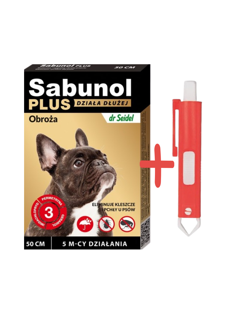 Sabunol Plus - Obroża przeciw pchłom i kleszczom dla psa 50cm+ TRIXIE Szczypce do usuwania kleszczy 9cm