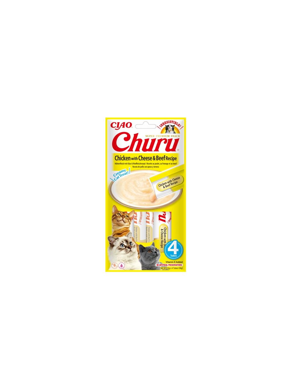 INABA  Churu przysmak dla kota o smaku kurczaka, sera i wołowiny 4x14g