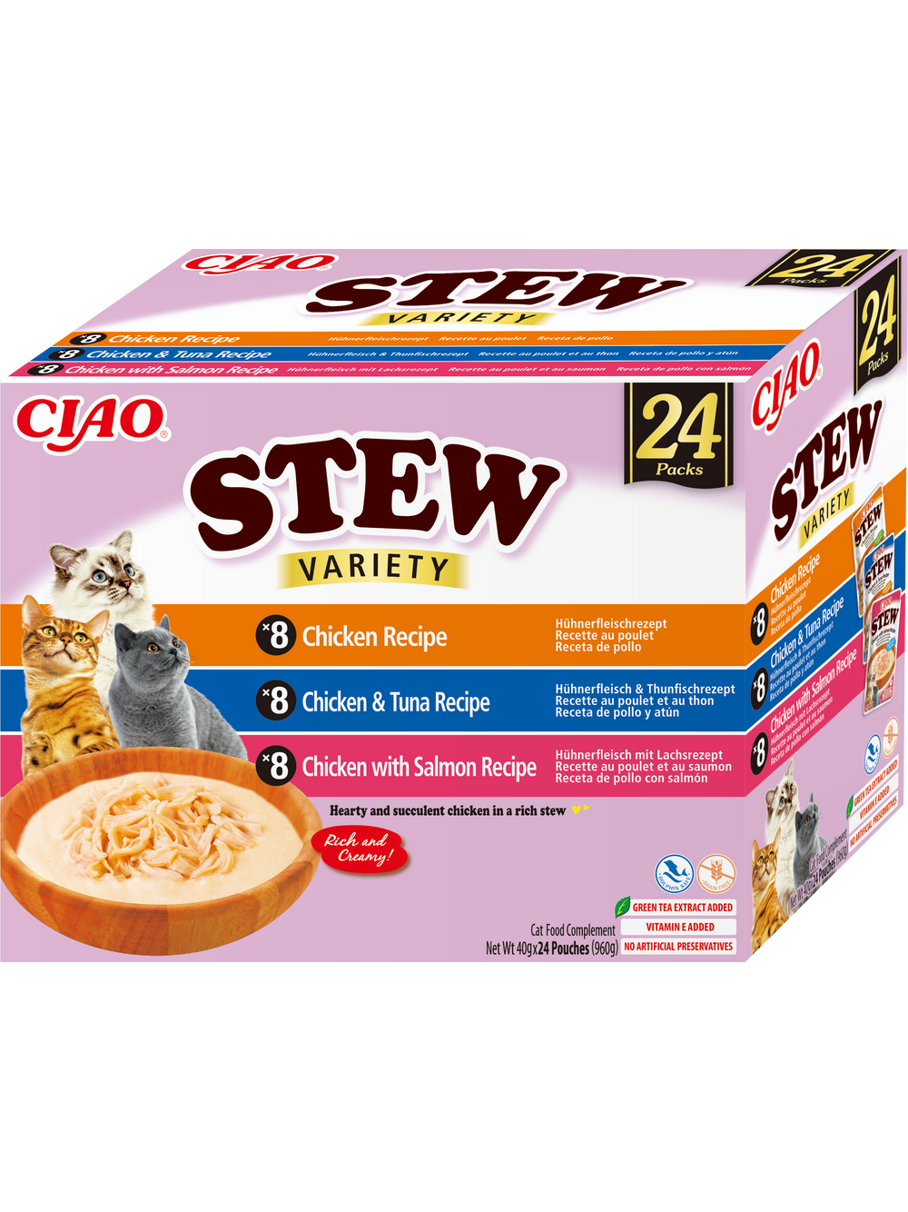 INABA Cat Ciao Stew - karma uzupełniająca dla kota o smaku kurczaka, tuńczyka i łososia 24x40g