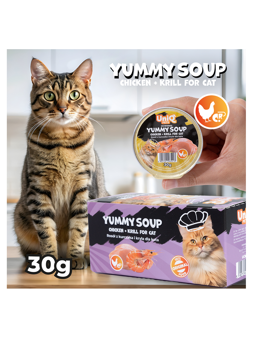 UNIQ PETS KARMA MOKRA DLA KOTA ROYAL CHICKEN rosół z kurczaka i kryla 30 g x 8 szt