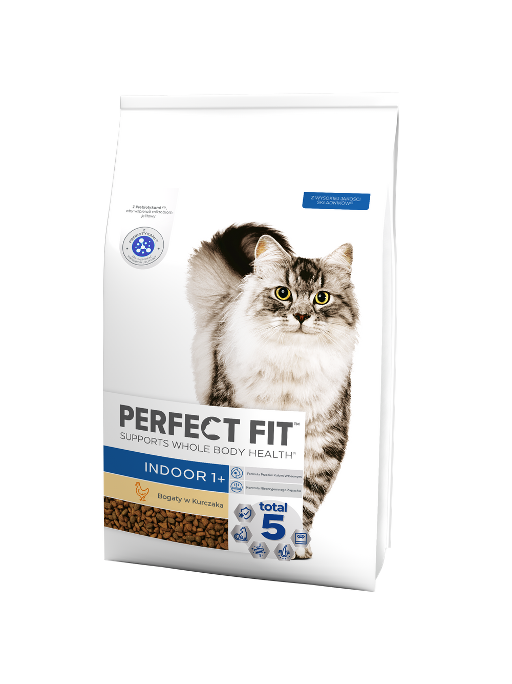 Perfect Fit™ - sucha karma pełnoporcjowa dla dorosłych kotów niewychodzących, bogata w kurczaka 7kg