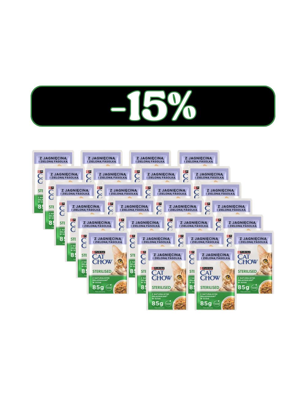 CAT CHOW Sterilised Karma dla kotów z jagnięciną i zieloną fasolką w sosie 26x85g