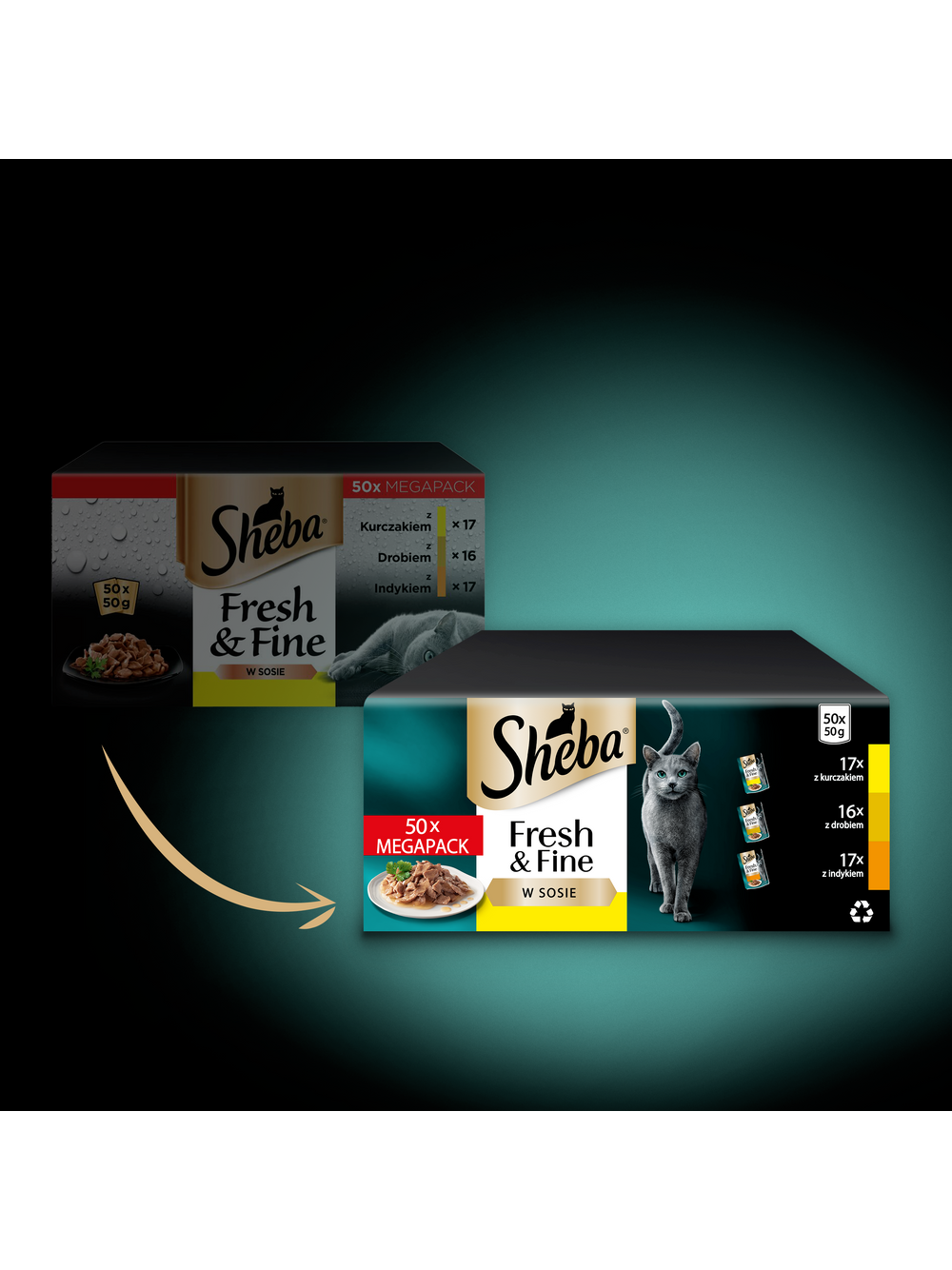 SHEBA saszetka 50x50g Fresh & Fine - mokra karma dla kotów dorosłych w sosie (z kurczakiem, z drobiem, z indykiem)
