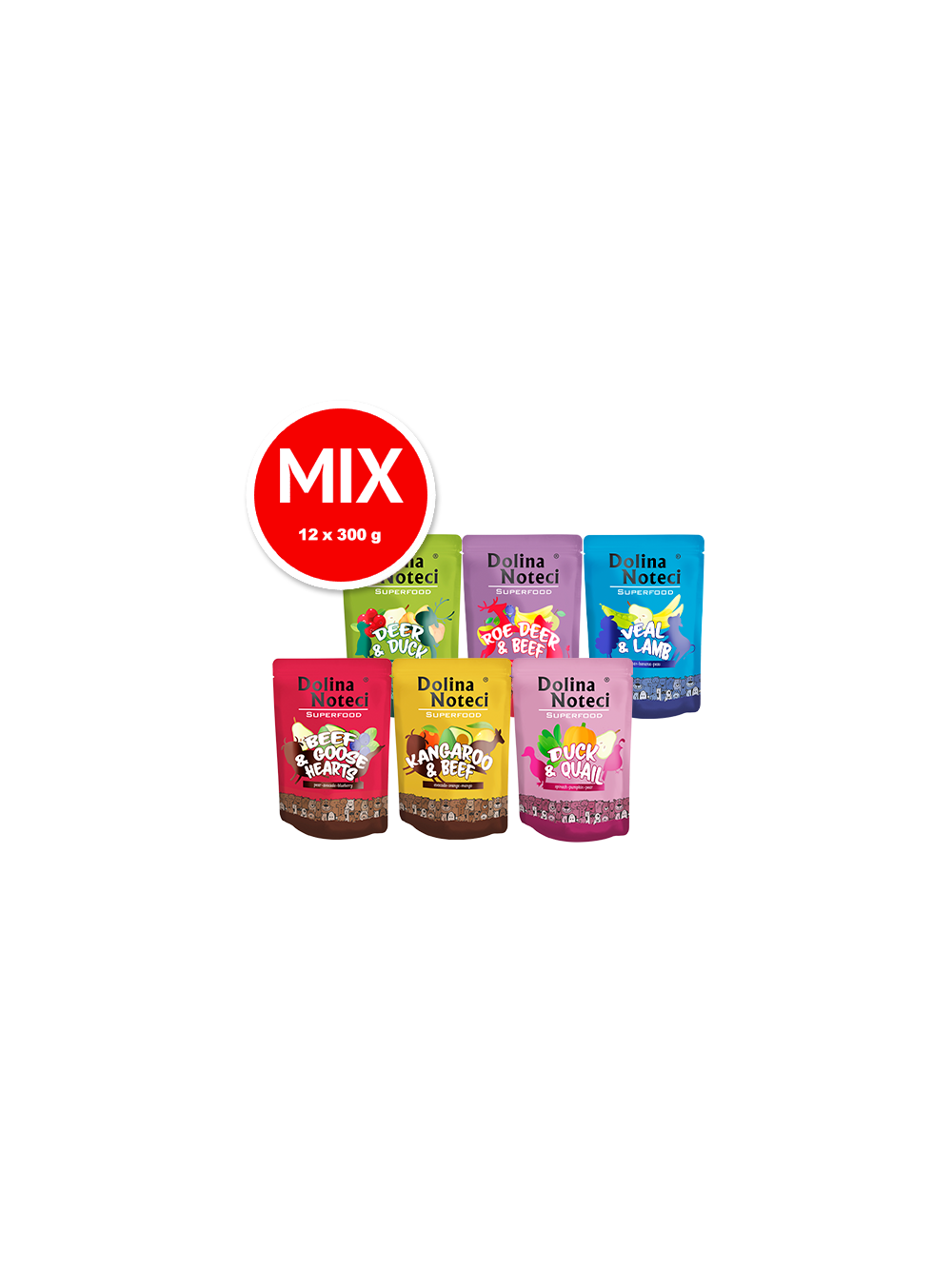 DOLINA NOTECI SUPERFOOD MIX SMAKÓW 12 x 300g  -karma mokra dla psa