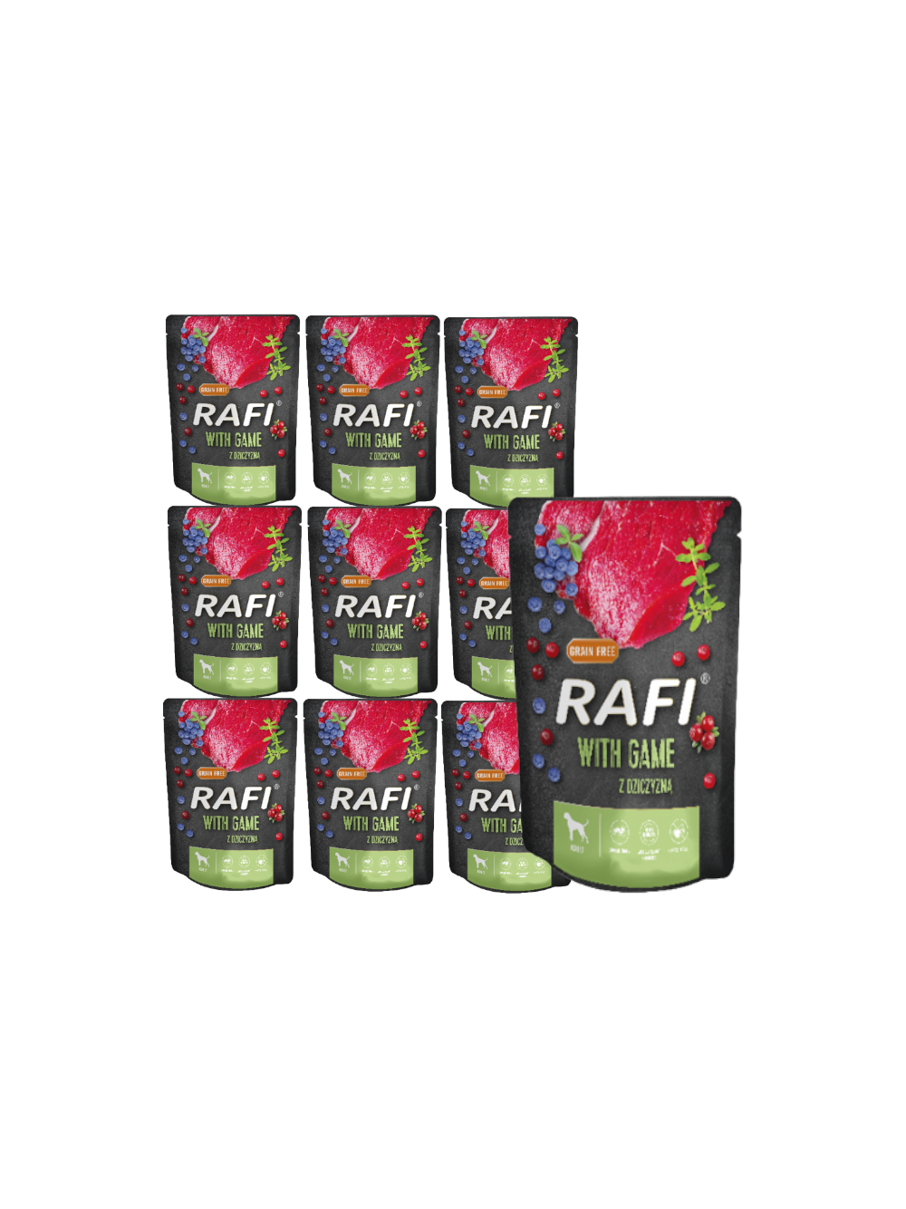 RAFI z dziczyzną dla psa - saszetka (czarne opakowanie) 10x300g
